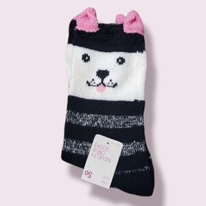 SO BLACK AND WHITE KITTY CAT FACE NOVELTY CREW SOCKS - NEW